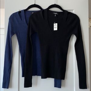 Express - Ribbed Slash Fitted V-Neck Sweater (2)